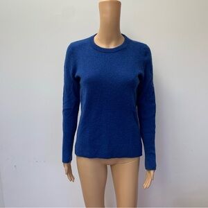 Halogen blue 100% cashmere crew neck long sleeve fuzzy pullover sweater S HOLE